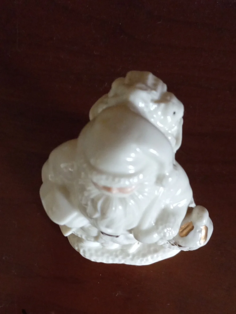 White Gold Ceramic Santa Claus with Child Figurine Holiday Decor